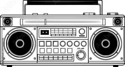 a simple black and white illustration of a retro boombox