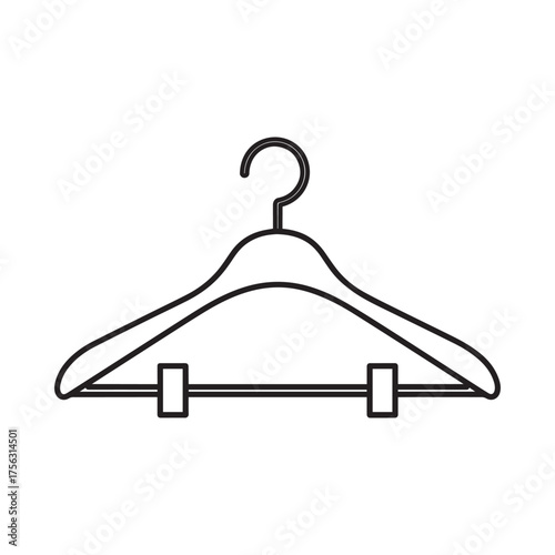 Vector art of black and white line drawing of a clothes hanger