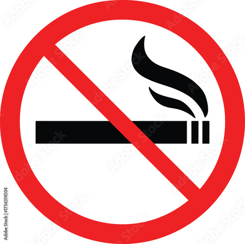 No Smoking Sign, Prohibition Symbol with Cigarette Icon, Red Circle and Diagonal Bar Vector Illustration