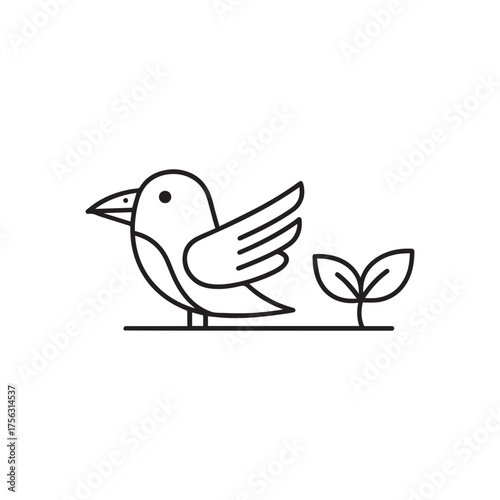 Vector art of cute bird and a small plant sprout