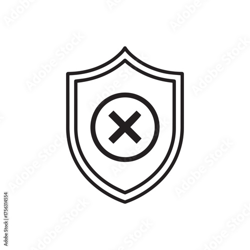 Vector art of shield with a cross inside a circle, indicating no or wrong