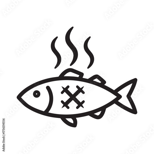 Vector art of steaming cooked fish icon