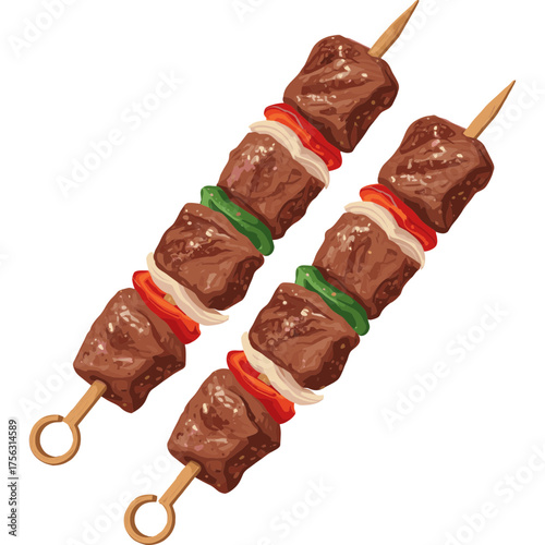 Traditional Shashlik Kebab Vector Icon with Transparent Background