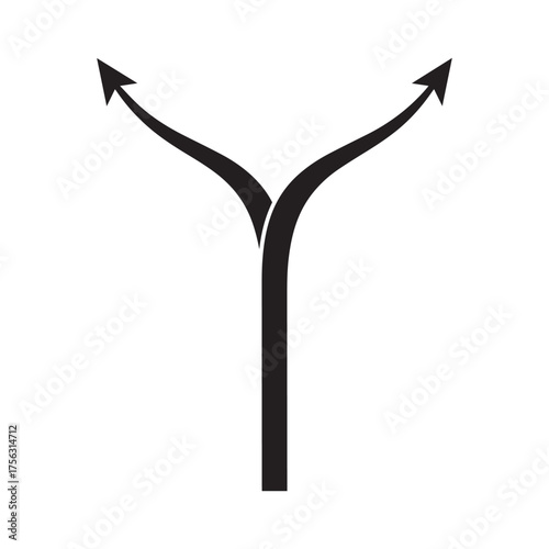 Vector art of forking arrow symbol representing a choice or divergence