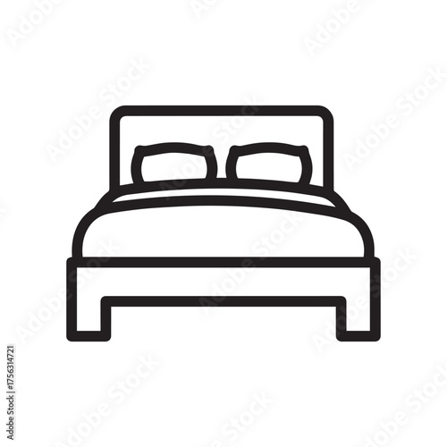 Vector art of simple line art icon of a bed with two pillows
