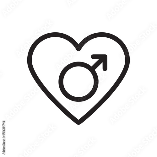 Vector art of simple line art icon of a heart with the male symbol inside