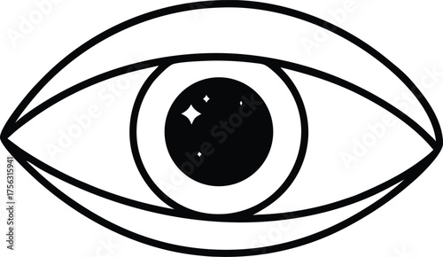 abstract eye with galaxy reflection line art illustration on transparent background