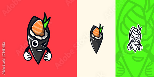 Cute Sushi Mascot Logo Character for Japanese Food Brand, Restaurant, and Sushi Shop Identity Design