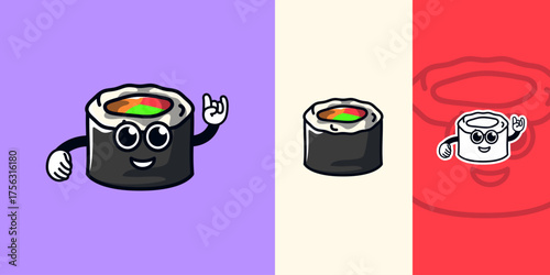 Cute Sushi Mascot Logo Character for Japanese Food Brand, Restaurant, and Sushi Shop Identity Design