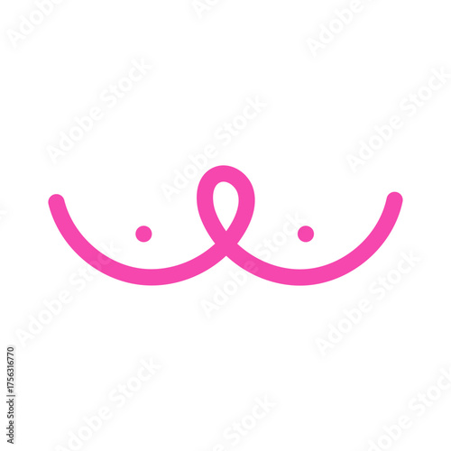 Pink awareness ribbon and breast symbol. Breast cancer month. Vector illustration, flat design