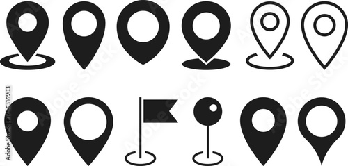 Location pins multiple styles set. Map pin icon. location pin place marker. Location icon. Map marker pointer icon set. GPS icon
