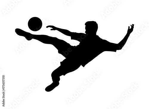 Dynamic silhouette of a soccer player performing a bicycle kick with the ball