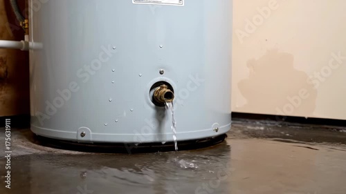 Water Heater Leaking on Floor with Water Pooling Around it