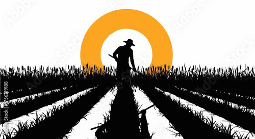 Harvest Time Silhouette A farmer working in the field at sunset evokes tradition and agricultural heritage, bringing rural life to your project