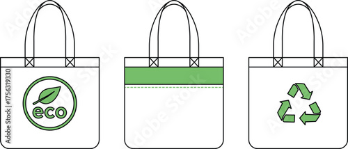 Three tote bags with eco friendly symbols and designs shopping bag reusable bag