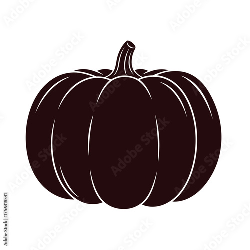 Dark silhouette of a plump pumpkin with a stemmed top on a white background.