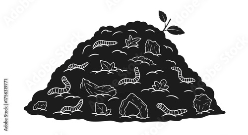 Wiggly worms and organic debris create a rich compost pile, symbolizing natural decomposition and garden growth potential