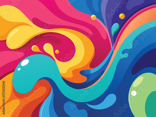 Vector art of abstract colorful background with swirling shapes and vibrant fluid motion