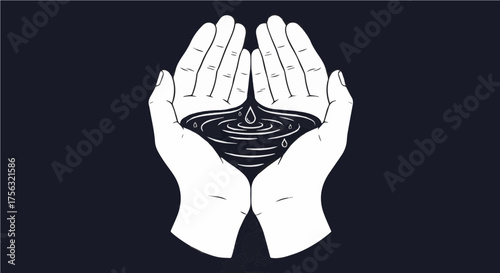 Water conservation message showing cupped hands holding a life-giving drop, promoting sustainability and environmental awareness, a symbol of purity and hope