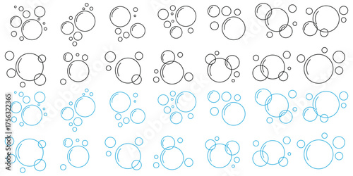 Bubble icons set. Soap foam symbols. Oxygen bubble, fizzy drink icon. Bubbles outline vector icons. Vector