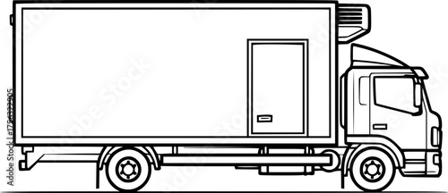 a black and white drawing of a refrigerated truck, vector illustration, minimalist