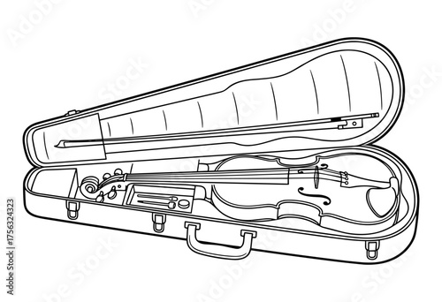 Violin case line art in black and white