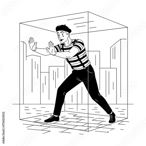 Mime against cityscape background