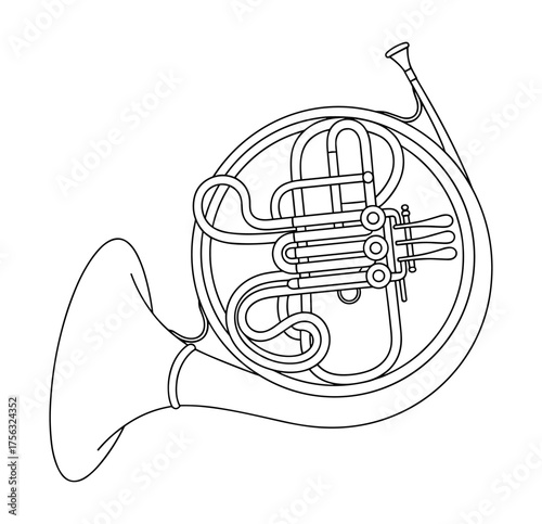 french horn line art black and white