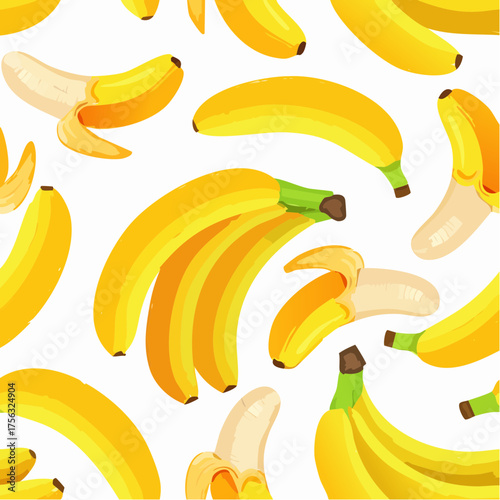Funky seamless banner background with bananas. Crayon drawn fruits seamless pattern. Bold pencil texture tropical fruits wallpaper.