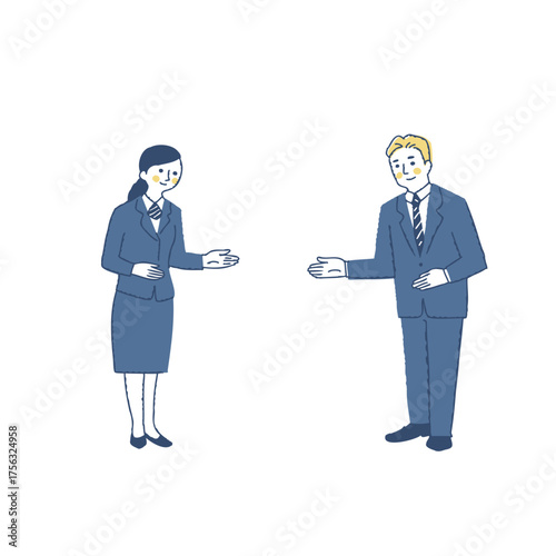 案内をするスーツ姿の男女