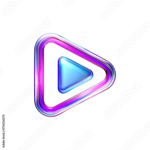 Colorful 3D Play Button Icon. Multimedia And Digital Streaming Concept Isolated On Transparent Background