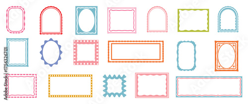 Set of Doodle wave frame,hand drawn border color collection, cute minimal hand drawn square blank kit. Wavy wedding frame set, vector hand drawn geometric border with Celebration doodle frame..