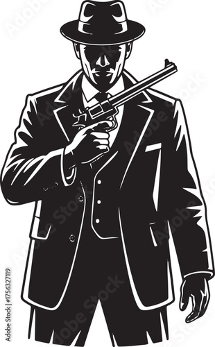 Wallpaper Mural Man in fedora and suit holding a revolver vector Torontodigital.ca