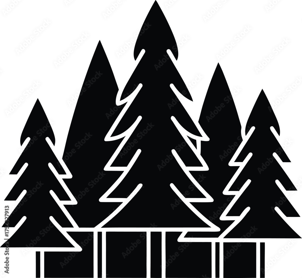 Obraz premium minimal forest silhouette continuous line illustration on transparent background