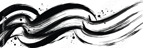Abstract brushstroke composition with sweeping black ink lines, splatters, and dynamic motion for modern art and vector design themes