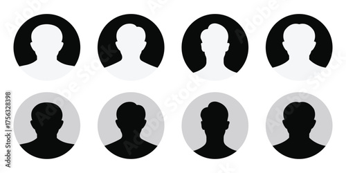 Simple Black Avatar Icons Representing Male. People icon in flat style. Set of Portrait symbol