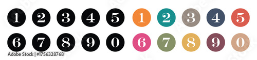Numbers Icon Set 0 9 vector. Modern colorful numbers button set. Numbers in circle