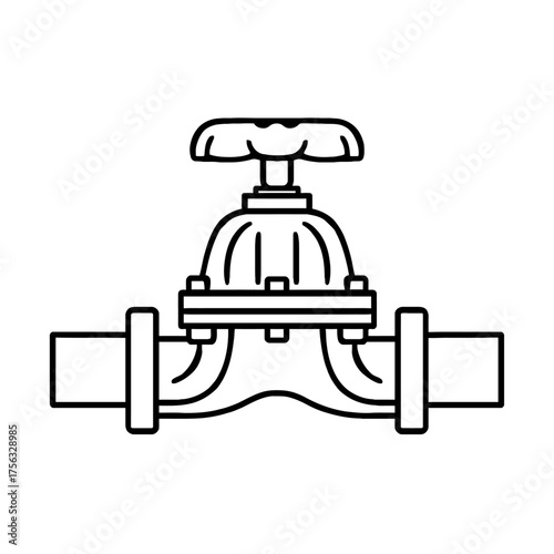 Outline vector icon of an industrial pipeline valve. Features a handwheel for manual fluid flow control, shut-off, and regulation in plumbing, water, gas, and process systems.