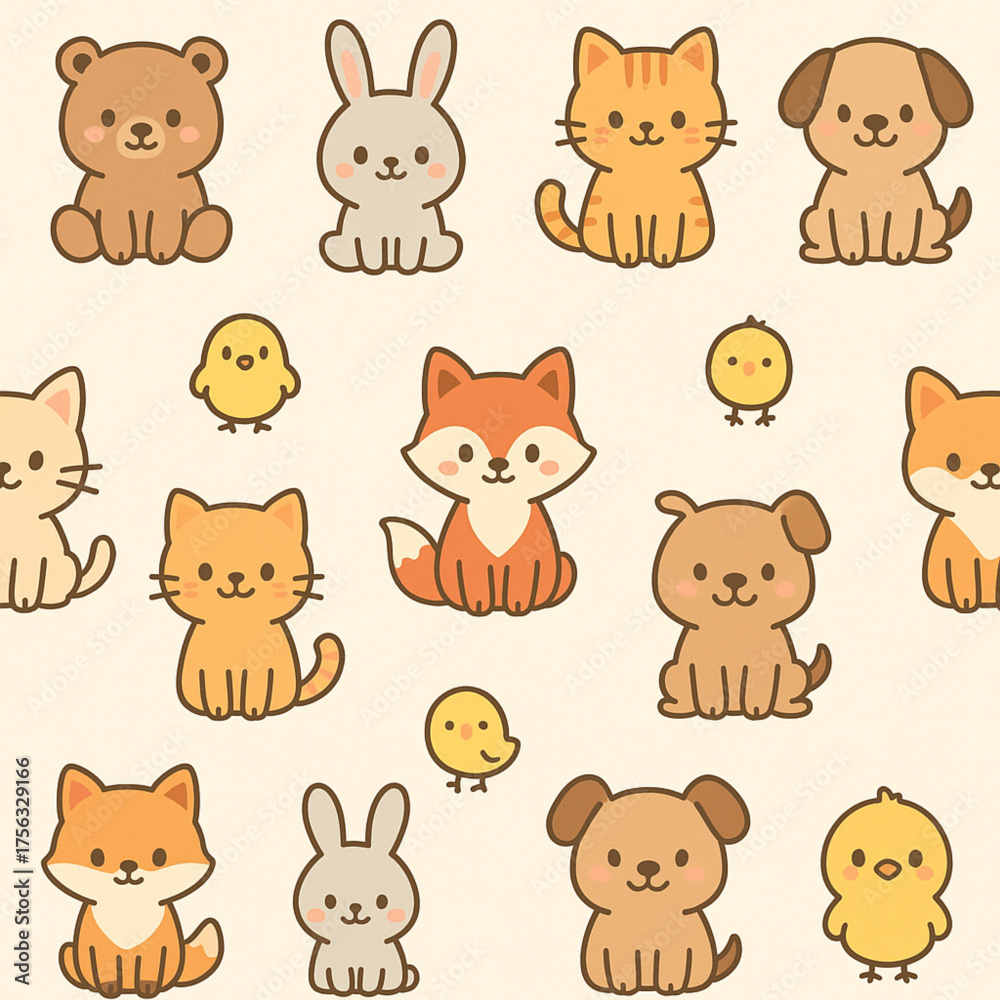 Fototapeta premium Cute Kawaii Pets and Animals Collection