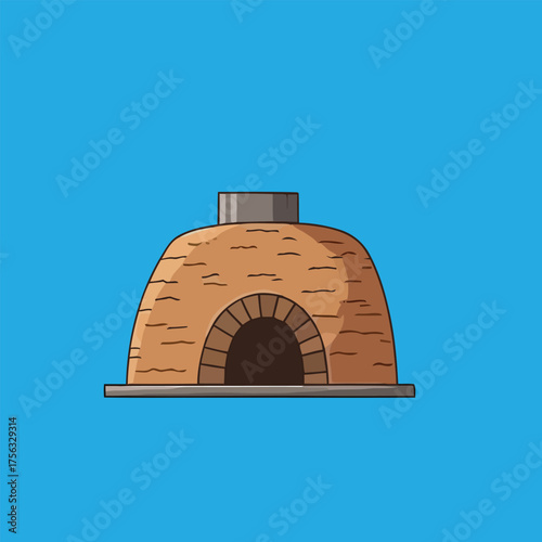 A classic illustration of a traditional stone brick pizza oven, representing rustic wood-fired baking and authentic culinary concepts