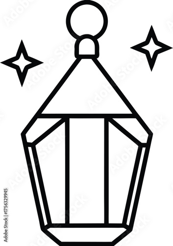 minimalist lantern with stars inside line art illustration on transparent background