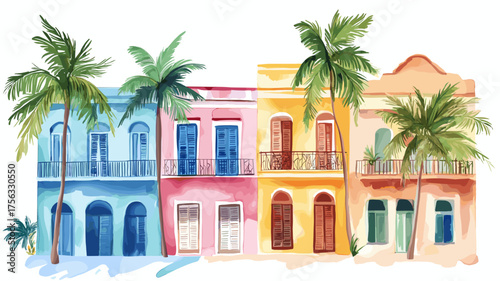 Havana. Havana hand drawn watercolor illustration