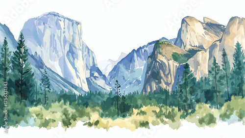 Yosemite National Park. Yosemite National Park hand drawn watercolor illustration