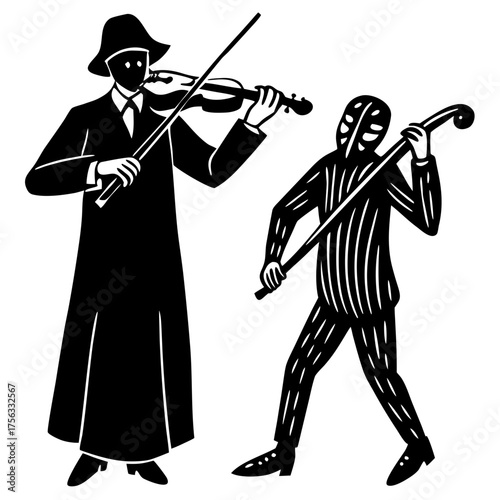Vector illustration musician playing violin duo with cane icon scalable eps graphic