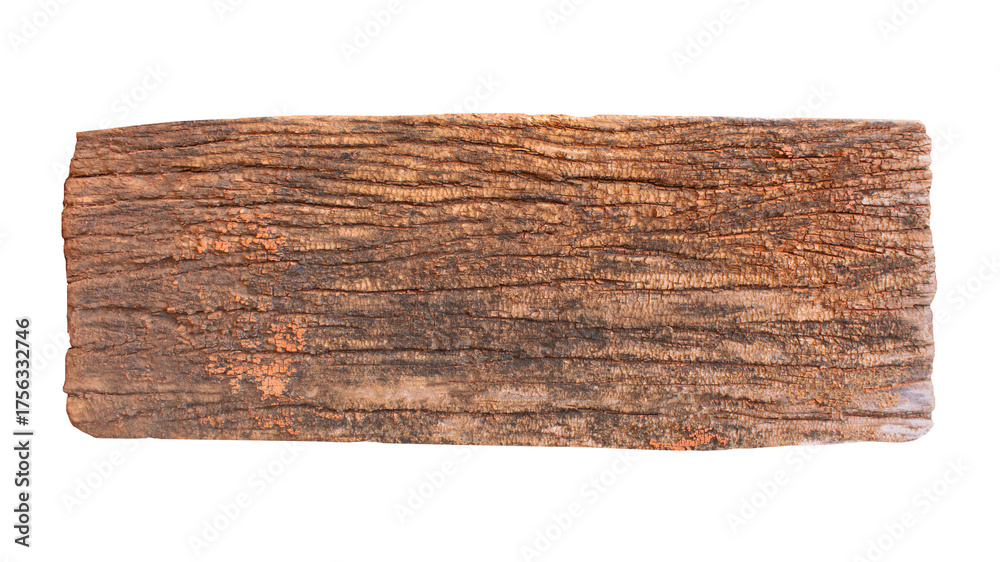 Fototapeta premium Old brown wooden plank texture isolated on transparent background.