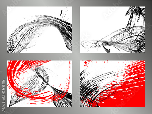Strokes of black and red paint on a white background. Set of 4 templates. Graffiti element. Design template for the design of banners, posters, booklets, covers, magazines. EPS 