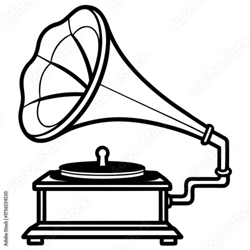 Vintage Gramophone Icon, a Retro Phonograph Line Art Vector