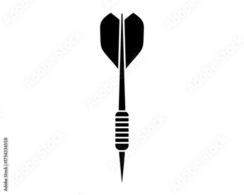 Single black dart isolated on white background for target sports and game enthusiasts with precision and accuracy representing focus and challenge