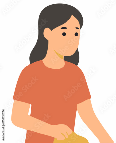 Illustration of a woman in an orange shirt, with a focus on her upper body, in a flat design style