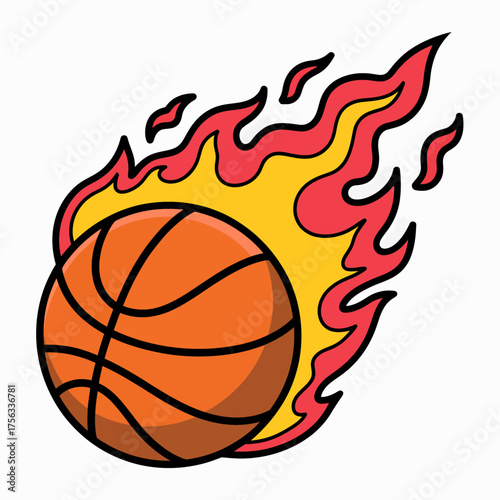 Flaming Basketball Illustration for Sports Enthusiasts Digital Artwork with Fire and Intense Energy Graphic Design Element